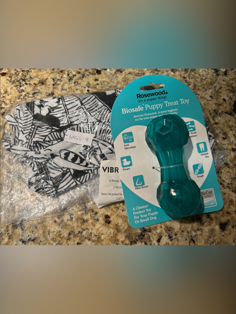 Bundle BioSafe Treat Toy - Durable Chew Toy & Medium Romper for your fur baby.
